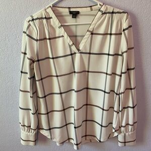 White, Burgundy, Navy Plaid Blouse